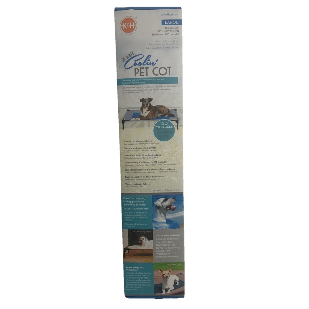 K&H Pet Products Coolin' Pet Cot Elevated Pet Bed Gray/Blue Large 42 X 30 X 7 In